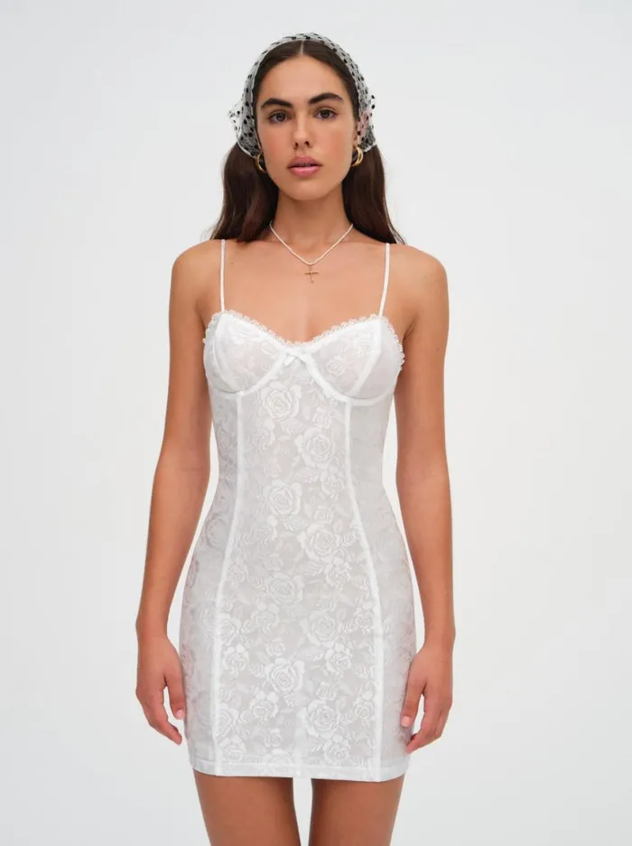 Women Dresses For Love and Lemons Lindy Lace Mini Dress White