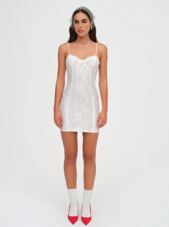 Women Dresses For Love and Lemons Lindy Lace Mini Dress White