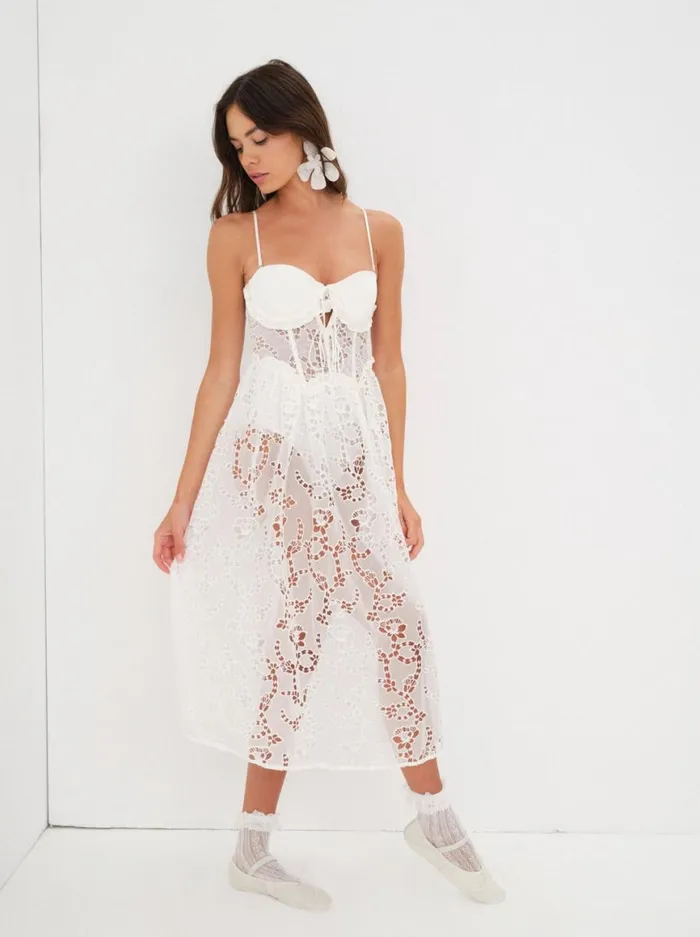 Women Dresses For Love and Lemons Romi Midi Dress White Women Dresses For Love and Lemons Romi Midi Dress White