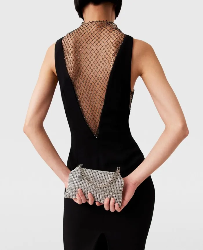 Women Dresses Stella McCartney Crystal Mesh Deep V Midi Dress Midnight Black