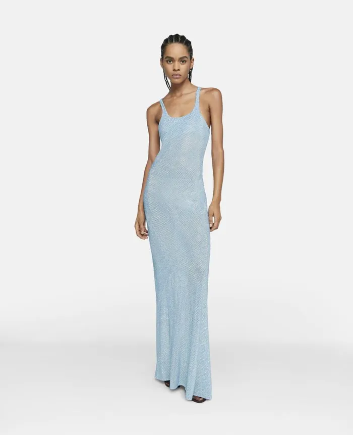Women Dresses Stella McCartney Crystal Strass Silk Maxi Dress Pale Blue