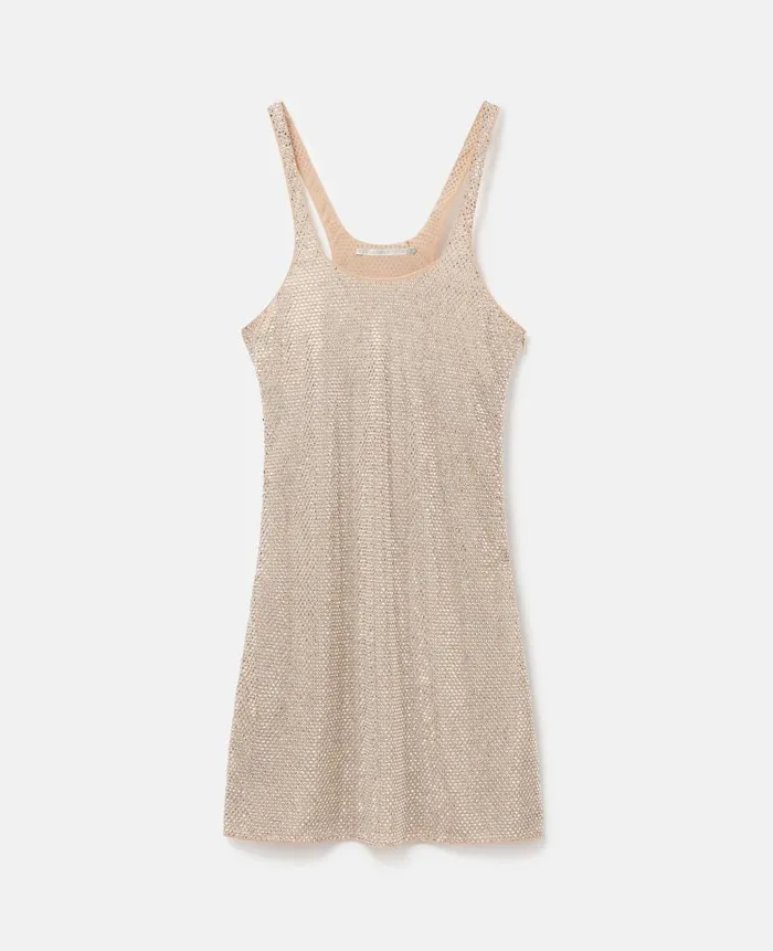 Women Dresses Stella McCartney Crystal Strass Silk Mini Dress Silver