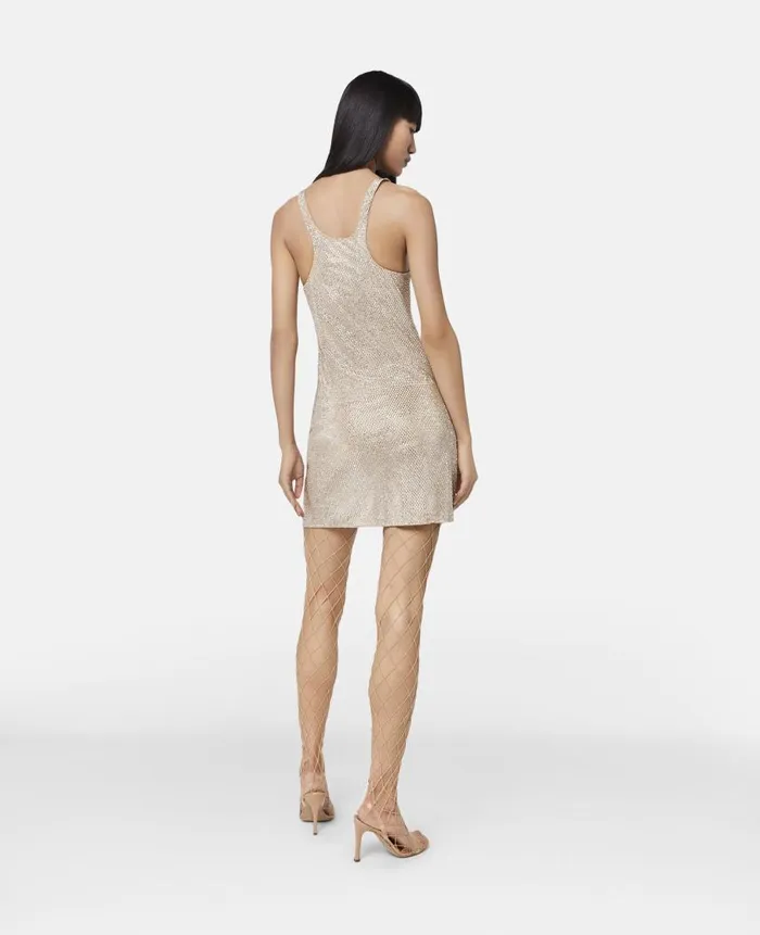 Women Dresses Stella McCartney Crystal Strass Silk Mini Dress Silver
