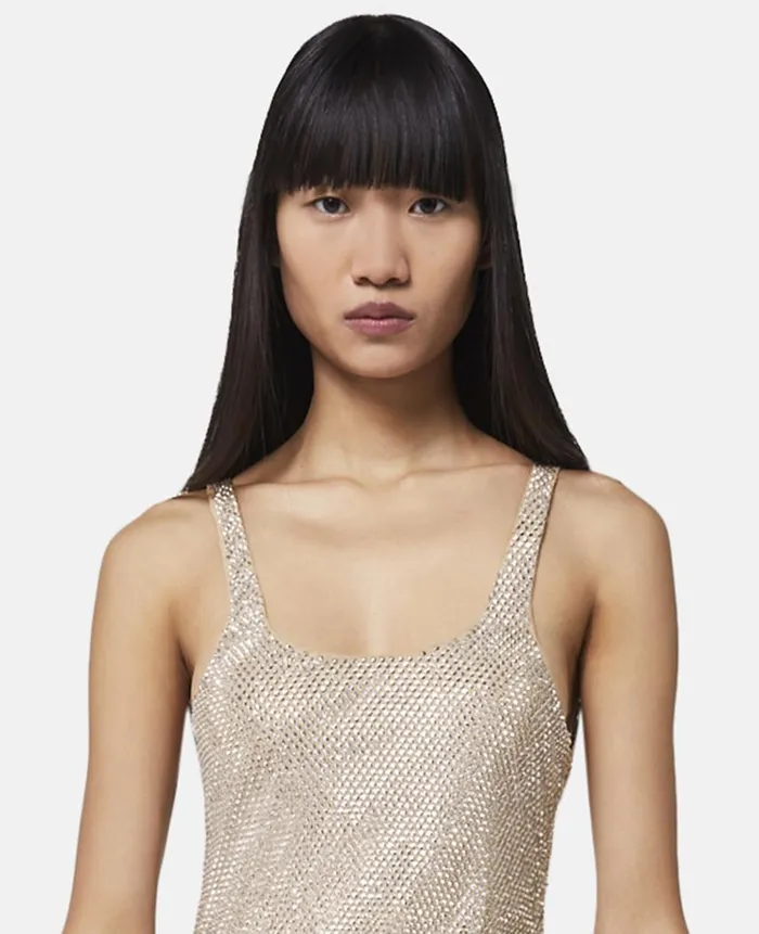 Women Dresses Stella McCartney Crystal Strass Silk Mini Dress Silver