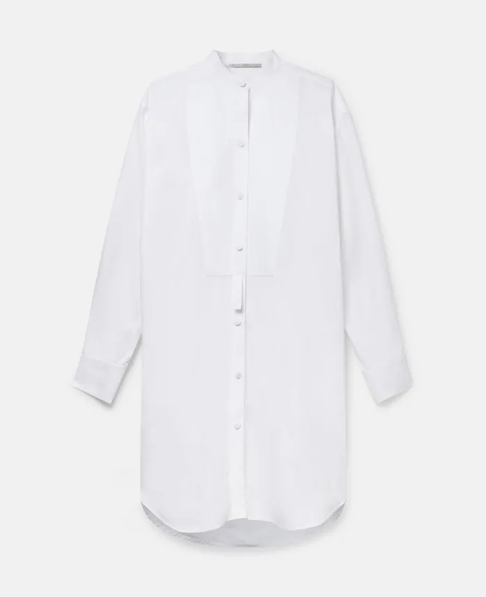 Women Dresses Stella McCartney Grandfather Collar Cotton Midi Dress Pure White