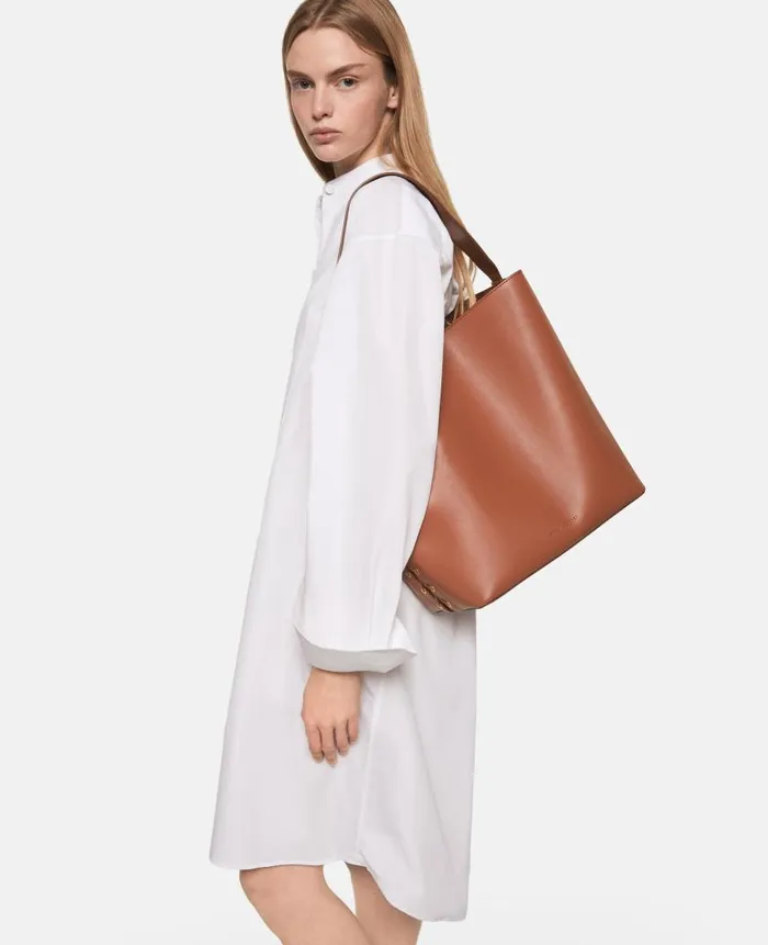 Women Dresses Stella McCartney Grandfather Collar Cotton Midi Dress Pure White