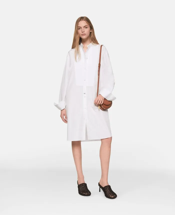 Women Dresses Stella McCartney Grandfather Collar Cotton Midi Dress Pure White