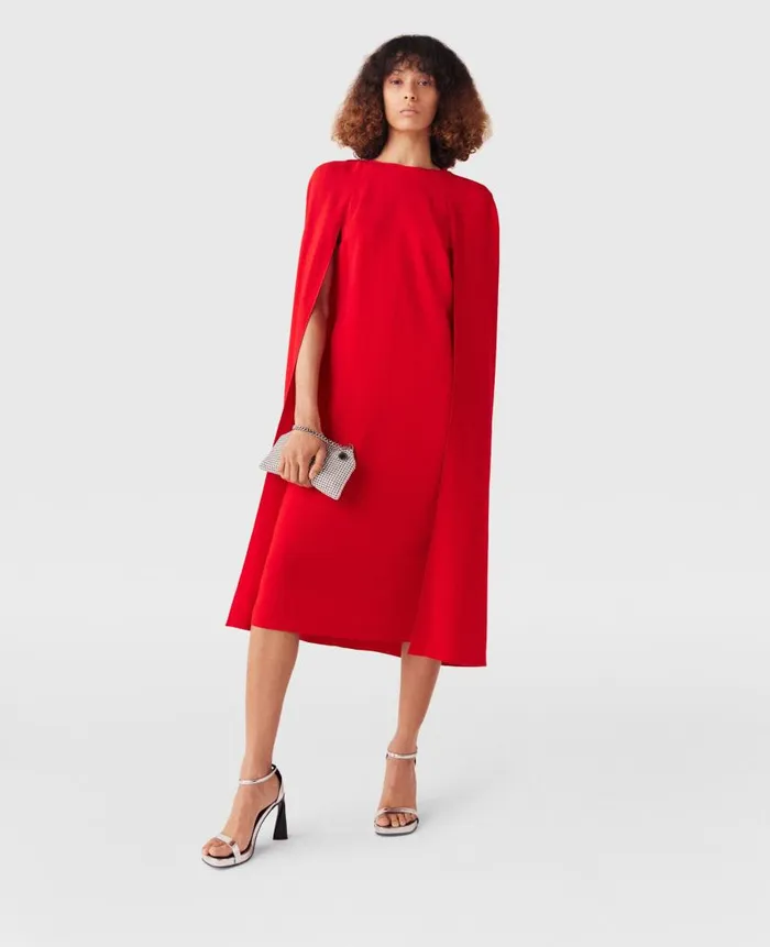Women Dresses Stella McCartney Round Neck Cape Midi Dress Lipstick Red