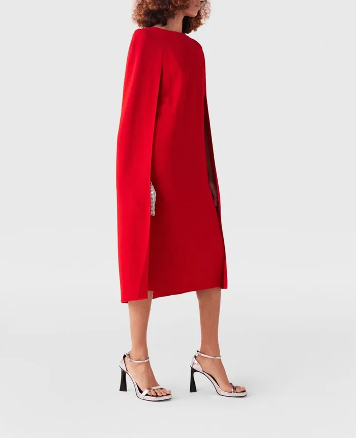 Women Dresses Stella McCartney Round Neck Cape Midi Dress Lipstick Red