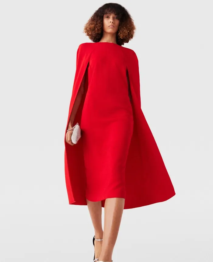 Women Dresses Stella McCartney Round Neck Cape Midi Dress Lipstick Red