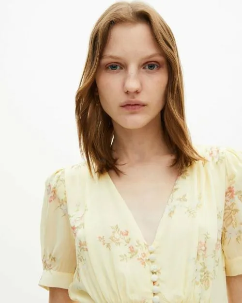 Women Dresses The Kooples Short Yellow Rose Print Dress Yellow