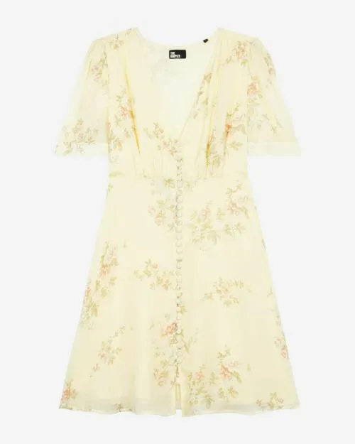 Women Dresses The Kooples Short Yellow Rose Print Dress Yellow