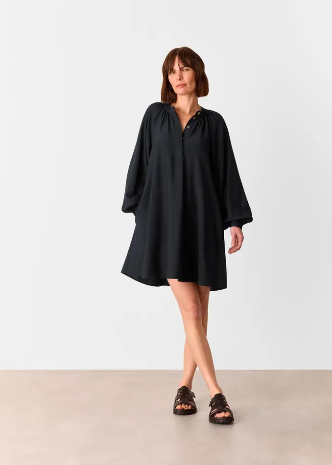 Women Dresses Whistles Black Full Volume Gathered Dress