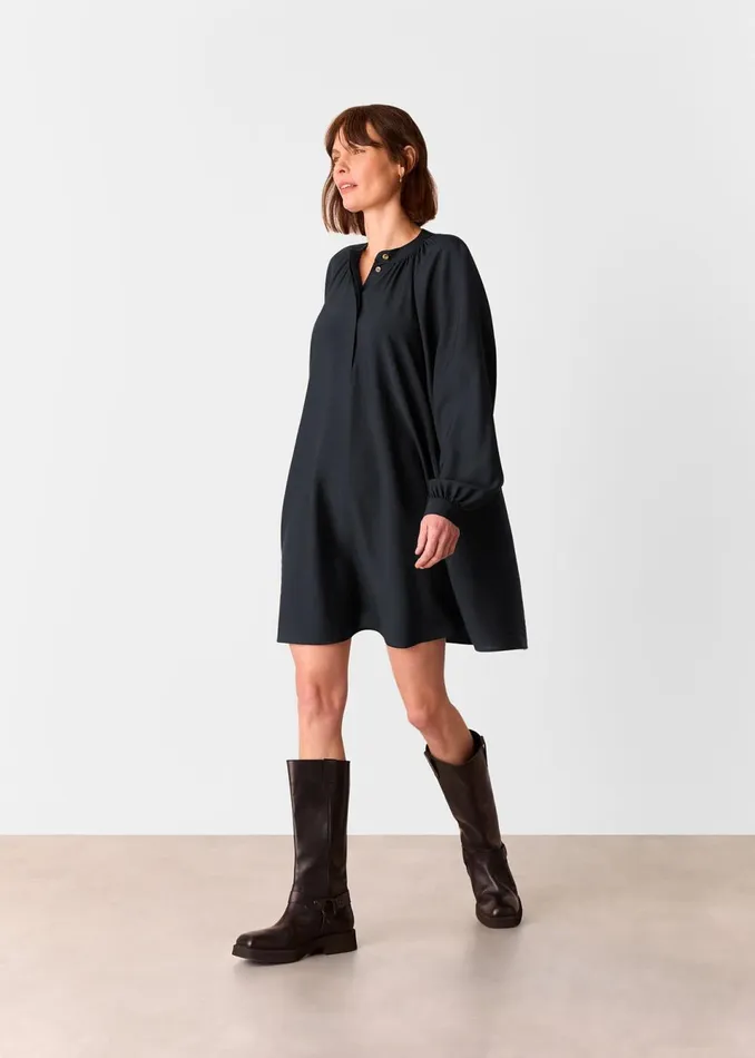 Women Dresses Whistles Black Full Volume Gathered Dress