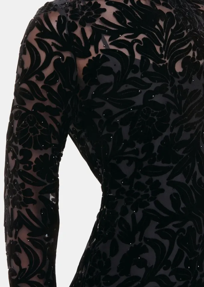 Women Dresses Whistles Black Hot Fix Floral Velvet Dress