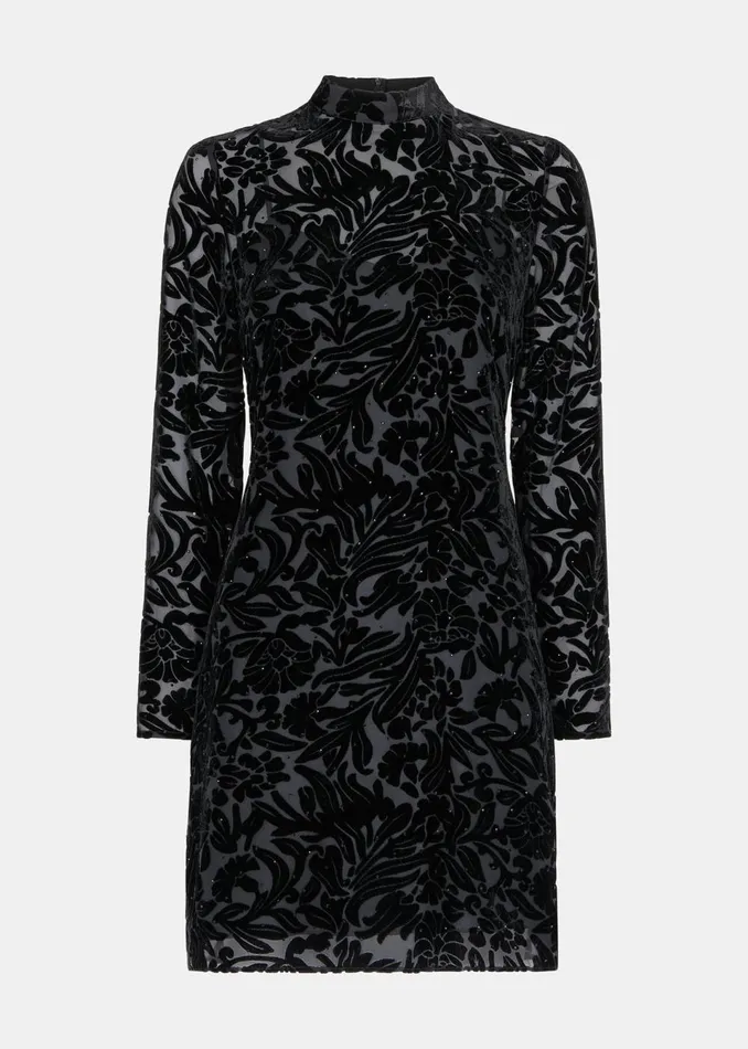 Women Dresses Whistles Black Hot Fix Floral Velvet Dress