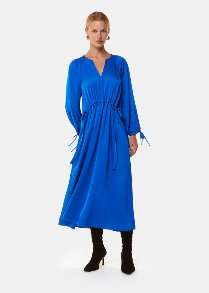 Women Dresses Whistles Blue Molly Satin Ruched Dress