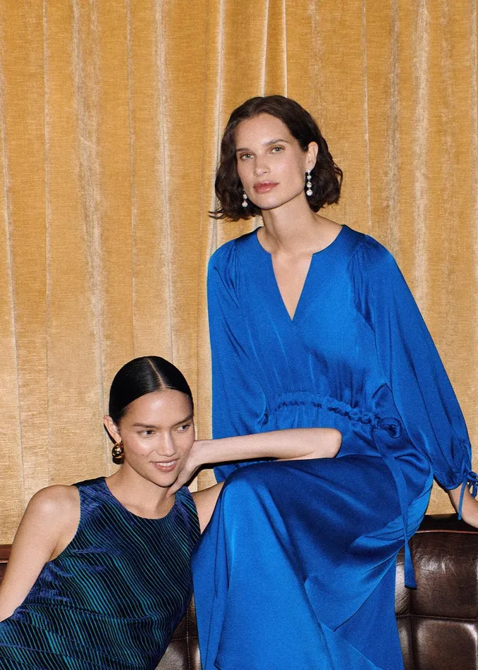 Women Dresses Whistles Blue Molly Satin Ruched Dress