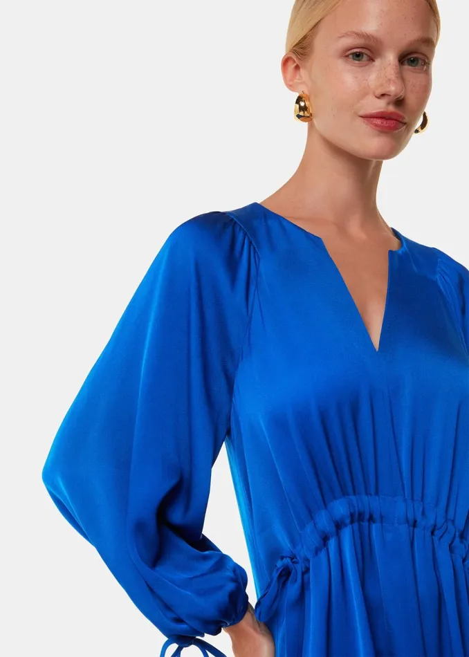 Women Dresses Whistles Blue Molly Satin Ruched Dress