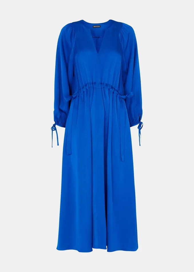 Women Dresses Whistles Blue Molly Satin Ruched Dress
