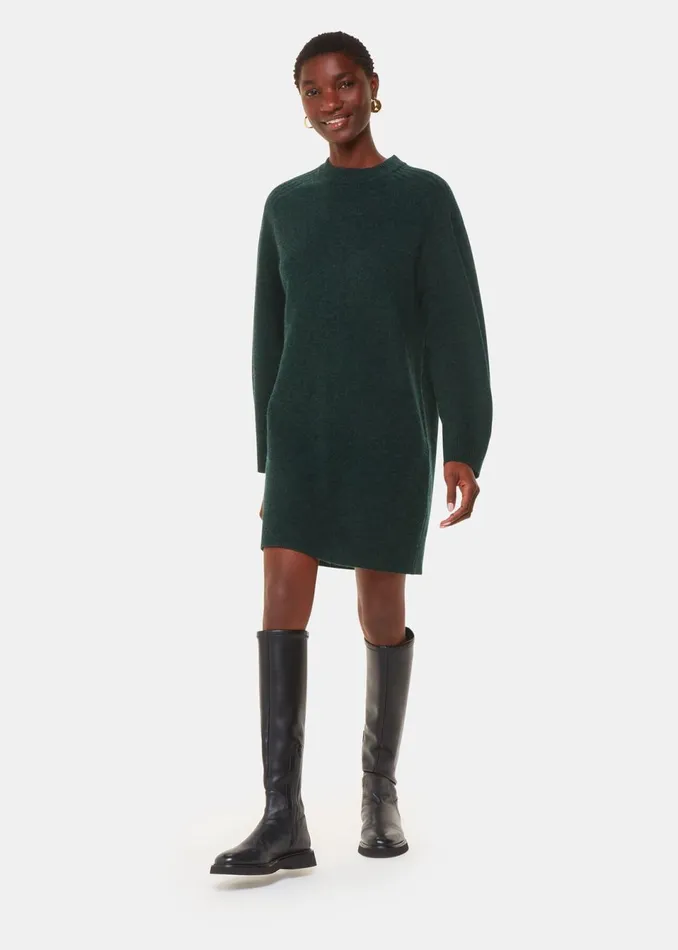 Women Dresses Whistles Forest Green Ava Round Neck Knitted Dress