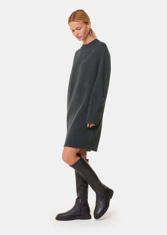 Women Dresses Whistles Grey Ava Round Neck Knitted Dress
