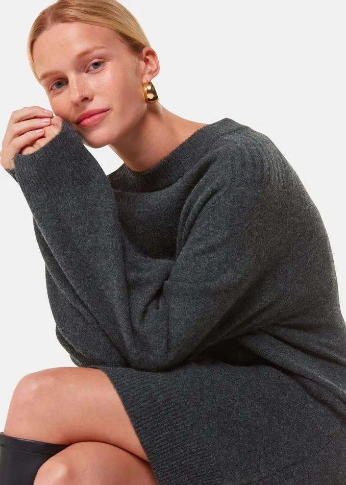 Women Dresses Whistles Grey Ava Round Neck Knitted Dress