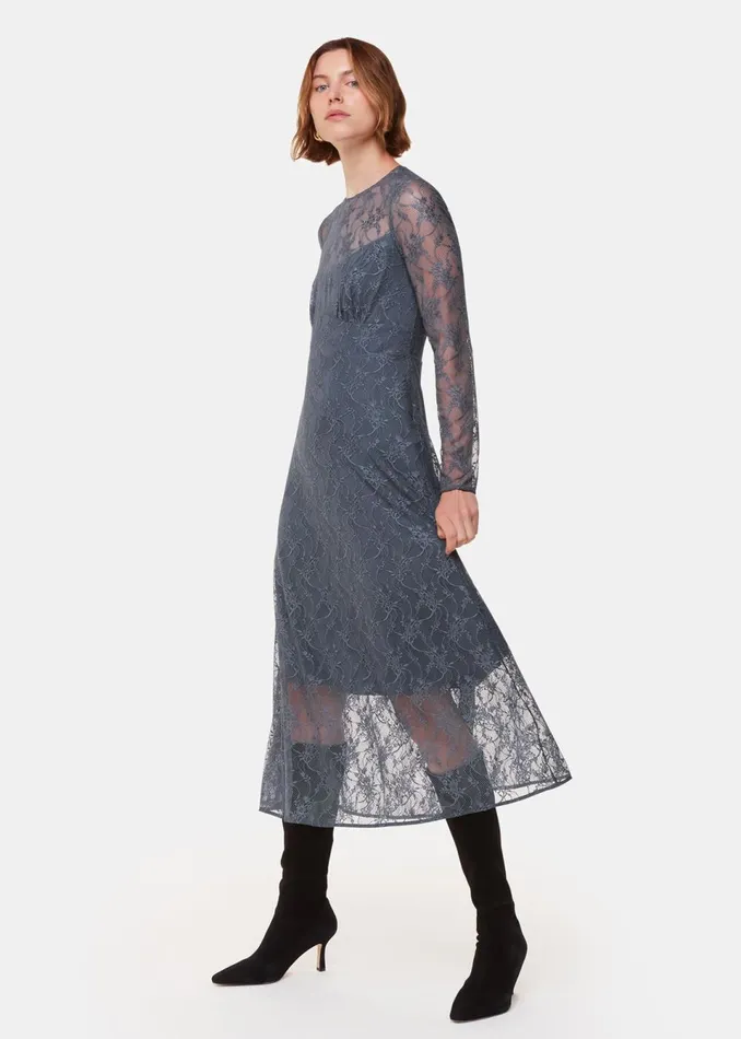 Women Dresses Whistles Grey Fay Lace Long Sleeve Dress