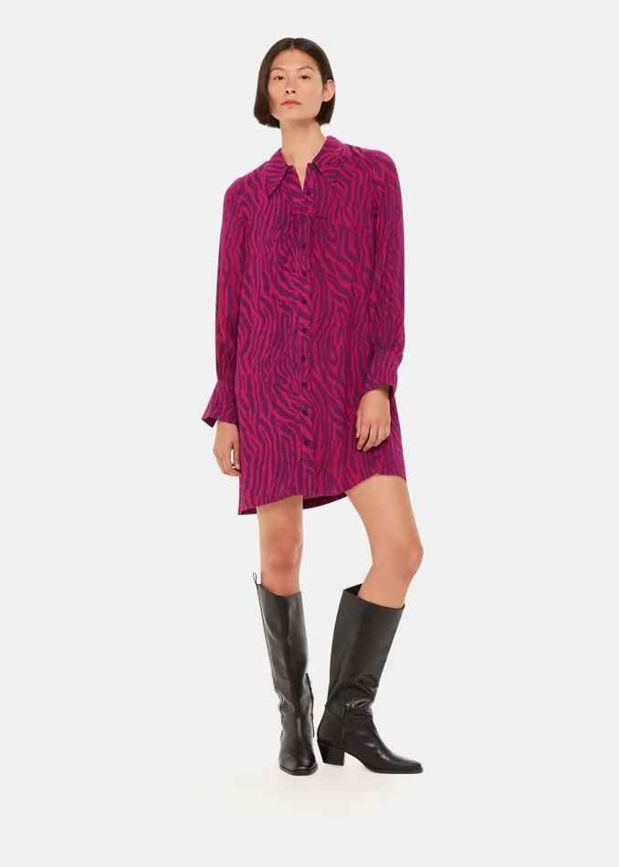 Women Dresses Whistles Purple Zebra Stripe Collar Dress
