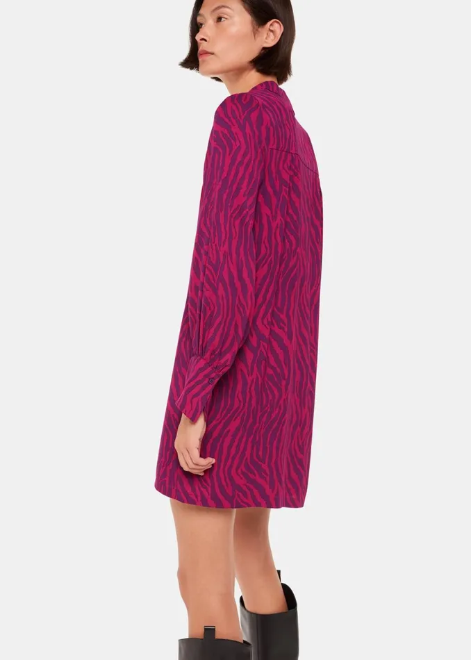 Women Dresses Whistles Purple Zebra Stripe Collar Dress