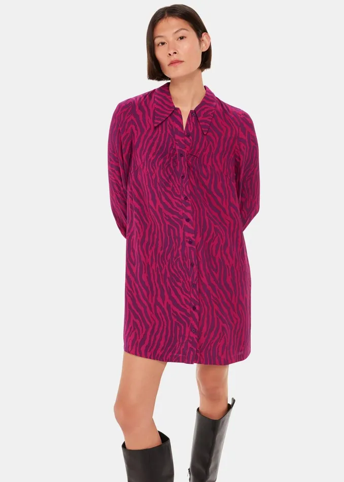 Women Dresses Whistles Purple Zebra Stripe Collar Dress