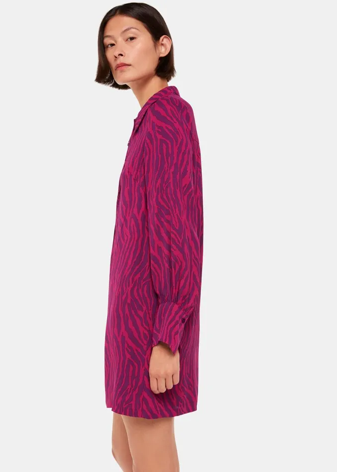 Women Dresses Whistles Purple Zebra Stripe Collar Dress