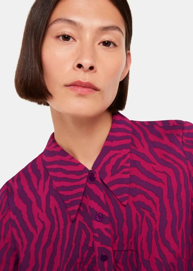 Women Dresses Whistles Purple Zebra Stripe Collar Dress