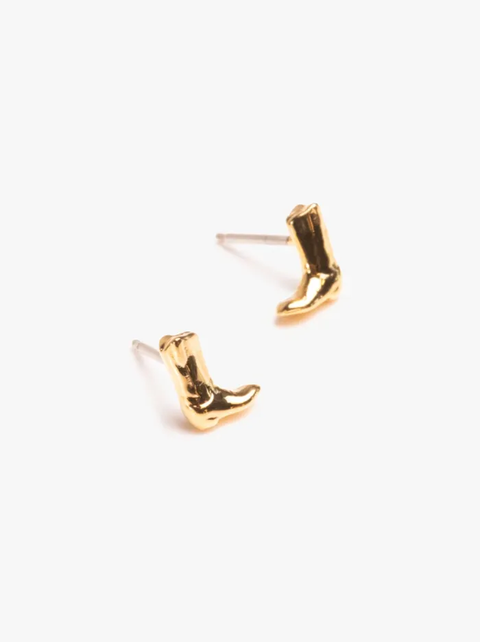 Women Earrings Able Rodeo Cowboy Boot Studs Gold Vermeil
