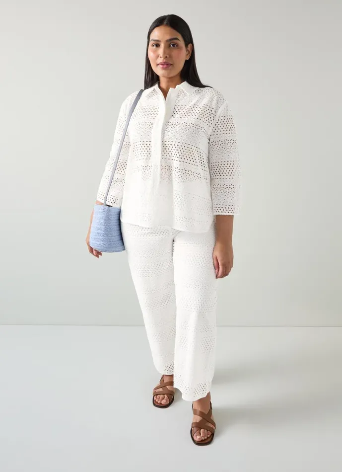 Women Edie White Broderie Anglaise Trousers White LKBennett Trousers