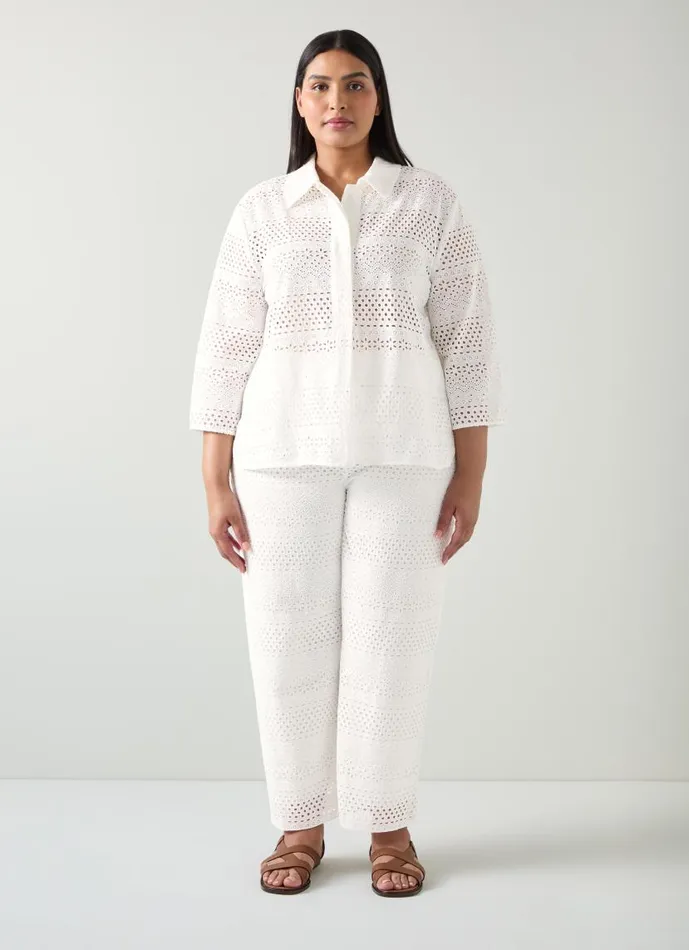 Women Edie White Broderie Anglaise Trousers White LKBennett Trousers