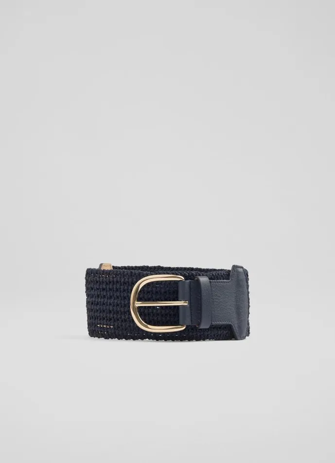 Women Eliana Blue Woven Cotton And Leather Wide Belt LKBennett Belts