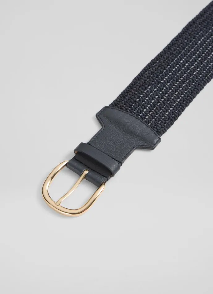Women Eliana Blue Woven Cotton And Leather Wide Belt LKBennett Belts Women Eliana Blue Woven Cotton And Leather Wide Belt LKBennett Belts