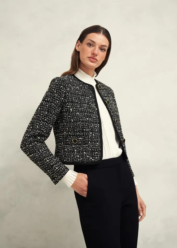 Women Emilia Tweed Jacket Black Ivory Hobbs Coats and Jackets