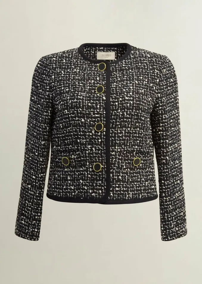 Women Emilia Tweed Jacket Black Ivory Hobbs Coats and Jackets