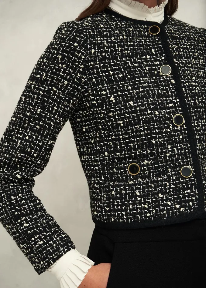 Women Emilia Tweed Jacket Black Ivory Hobbs Coats and Jackets