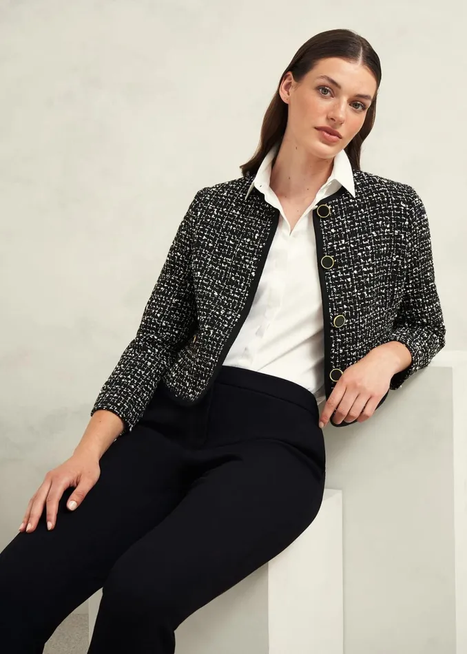 Women Emilia Tweed Jacket Black Ivory Hobbs Coats and Jackets