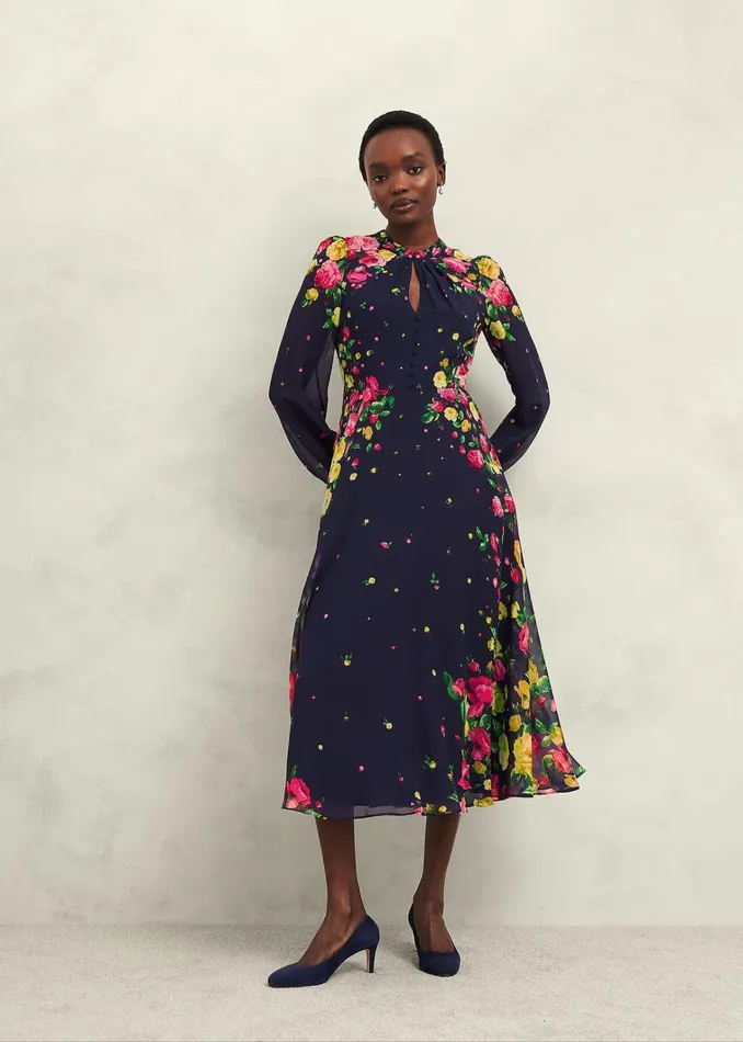 Women Eva Floral Silk Dress Navy Multi Hobbs Dresses and Jumpsuits