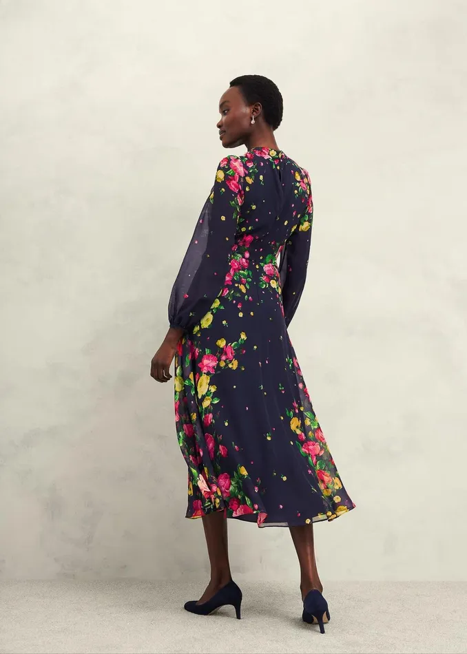 Women Eva Floral Silk Dress Navy Multi Hobbs Dresses and Jumpsuits