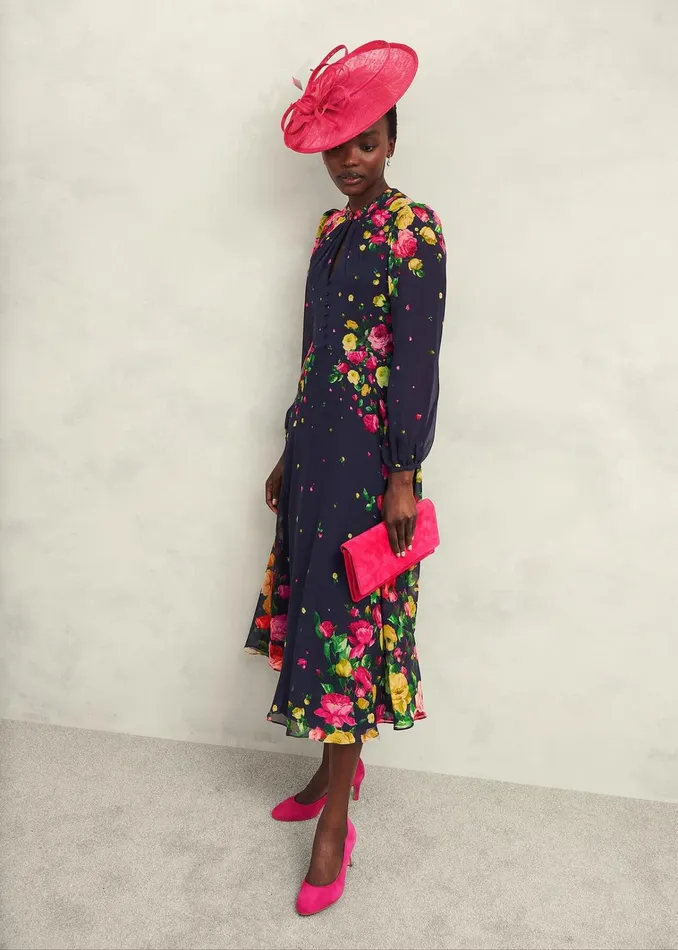 Women Eva Floral Silk Dress Navy Multi Hobbs Dresses and Jumpsuits