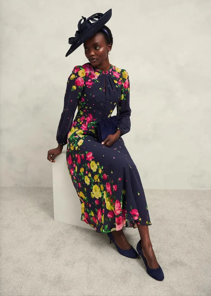 Women Eva Floral Silk Dress Navy Multi Hobbs Dresses and Jumpsuits