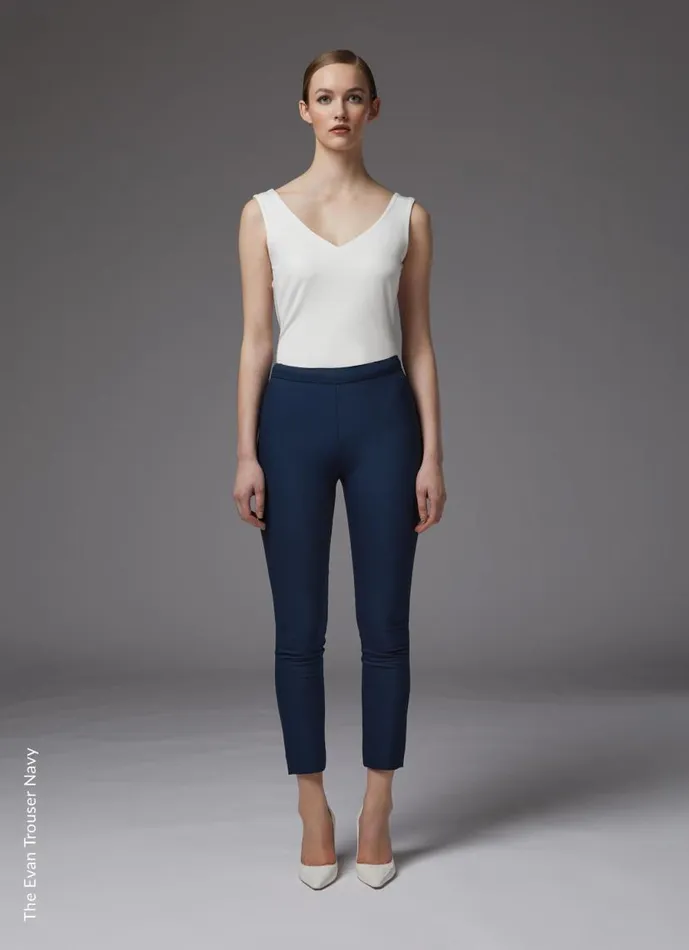 Women Evan Navy Crepe SlimCut Trousers Spring Navy LKBennett Trousers