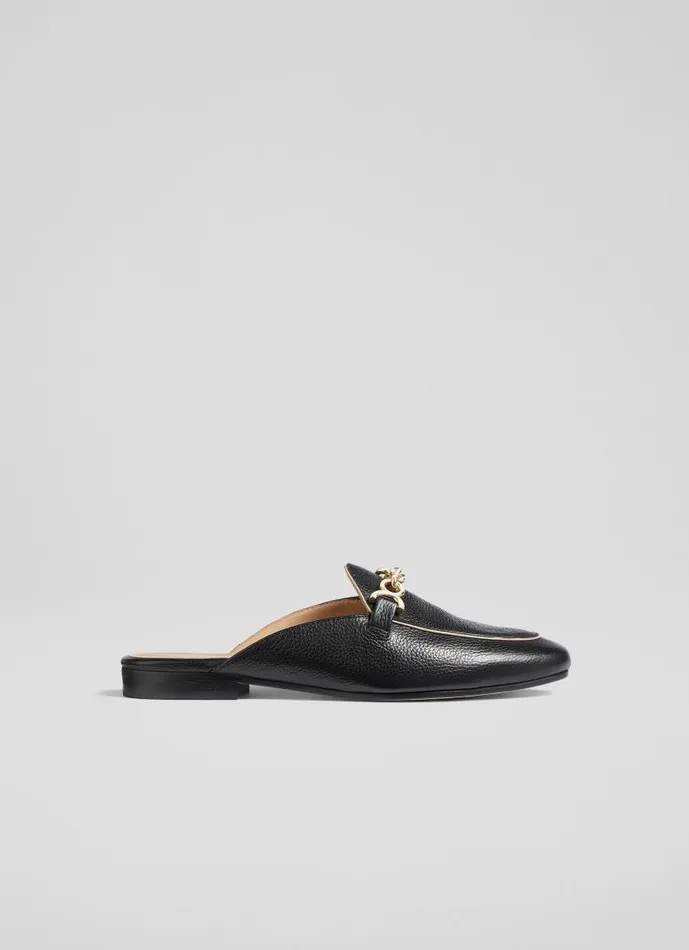 Women Eve Black Leather Backless Loafers Black LKBennett Flats