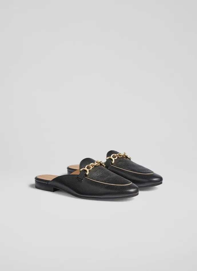 Women Eve Black Leather Backless Loafers Black LKBennett Flats Women Eve Black Leather Backless Loafers Black LKBennett Flats