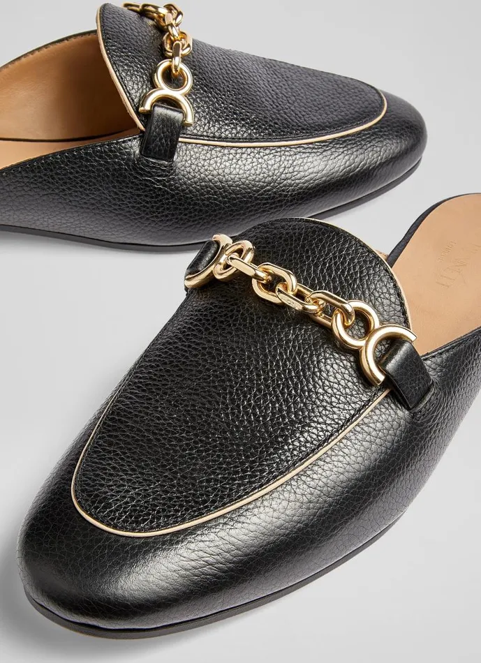 Women Eve Black Leather Backless Loafers Black LKBennett Flats Women Eve Black Leather Backless Loafers Black LKBennett Flats